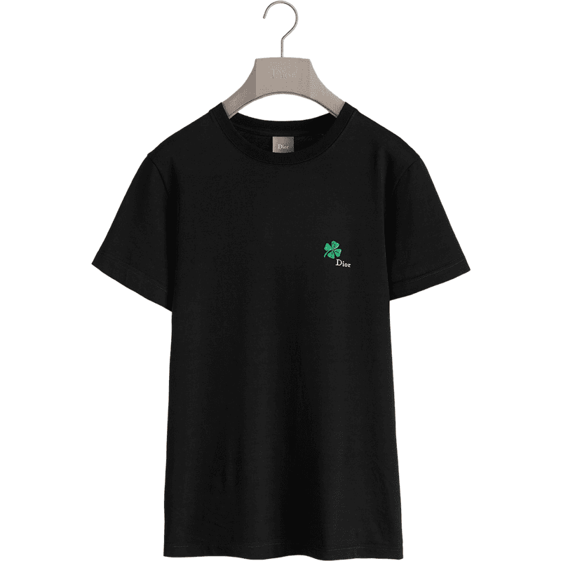 Dior T-Shirt Noir Trèfle Vert Brodé
