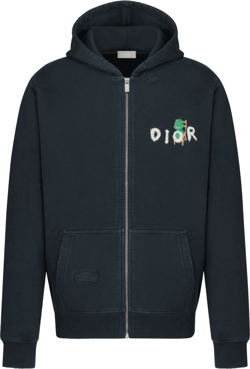 Dior Sweat-shirt à Capuche Zippé Noir avec Logo Floral