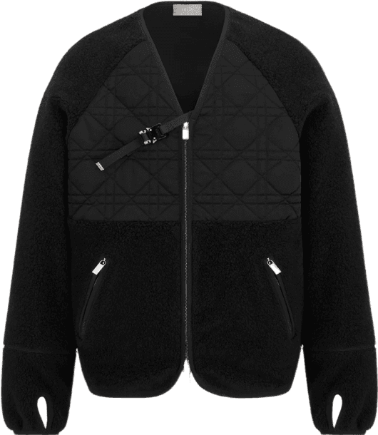 Veste de luxe en laine et nylon matelassé noir avec fermeture éclair