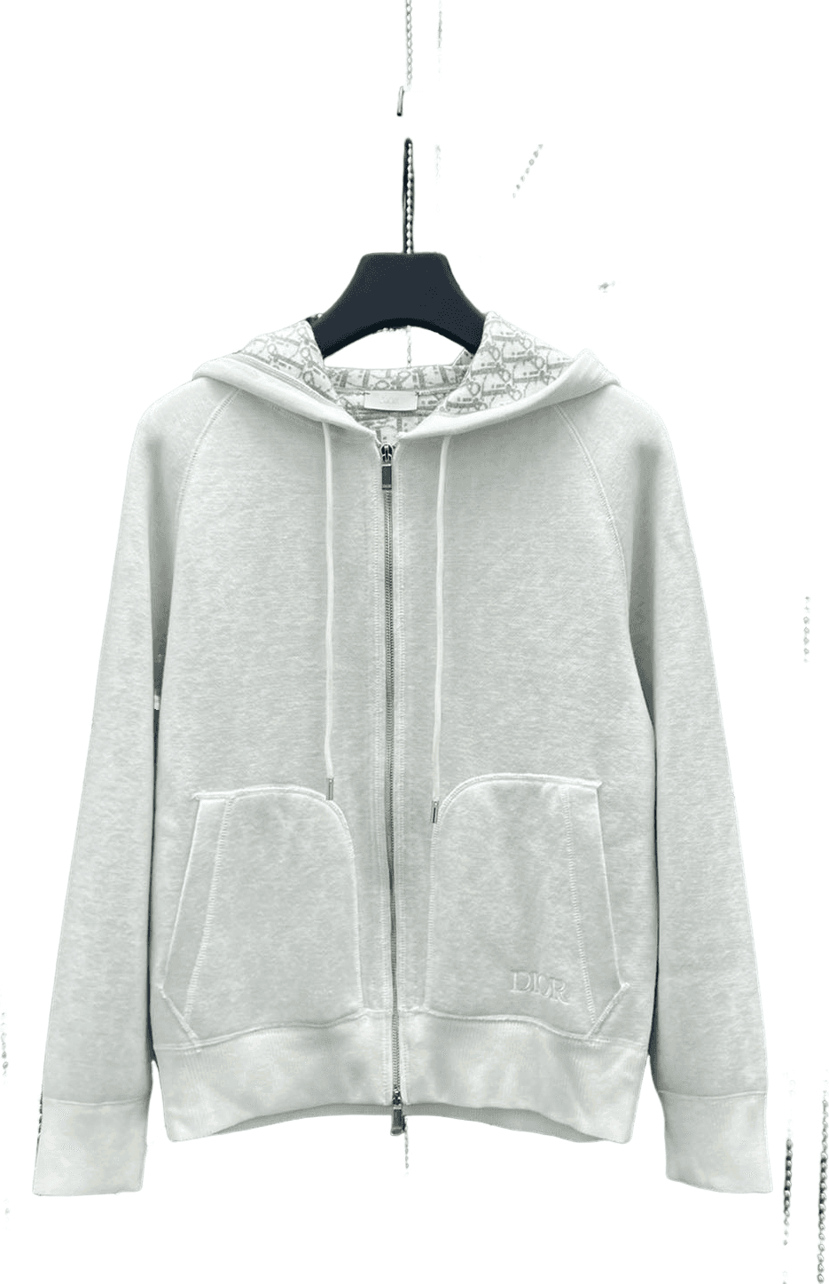 Dior Hoodie Zip-Up Gris Clair avec Capuche Doublée