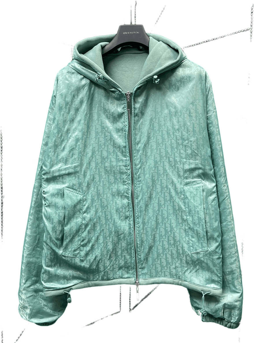 Veste Dior Monogram Velours Vert d'Eau avec Capuche