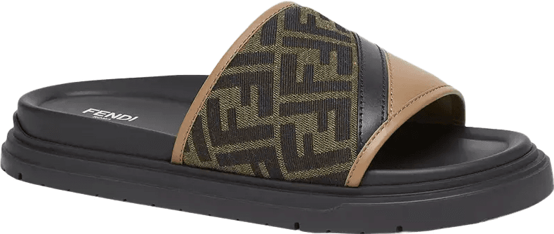 Sandales Fendi Slide Monogram FF Canvas et Cuir