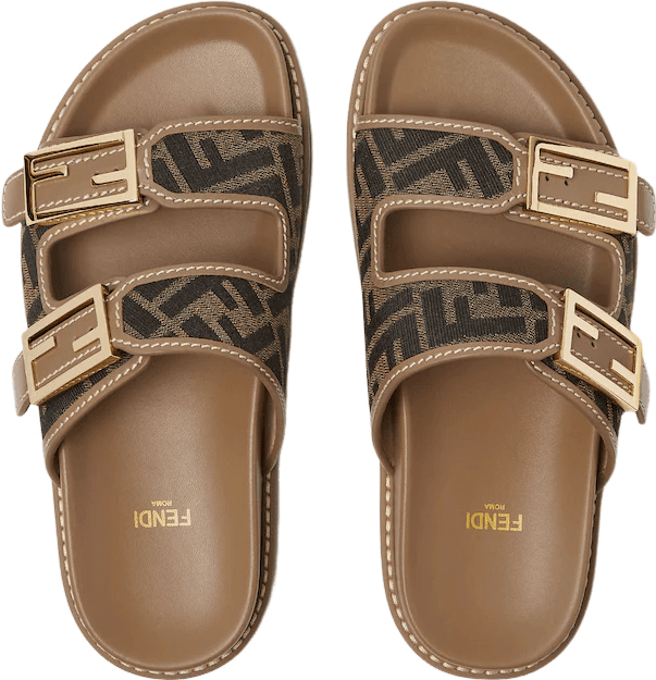 Fendi Sandales Plates Monogram FF Cuir Marron