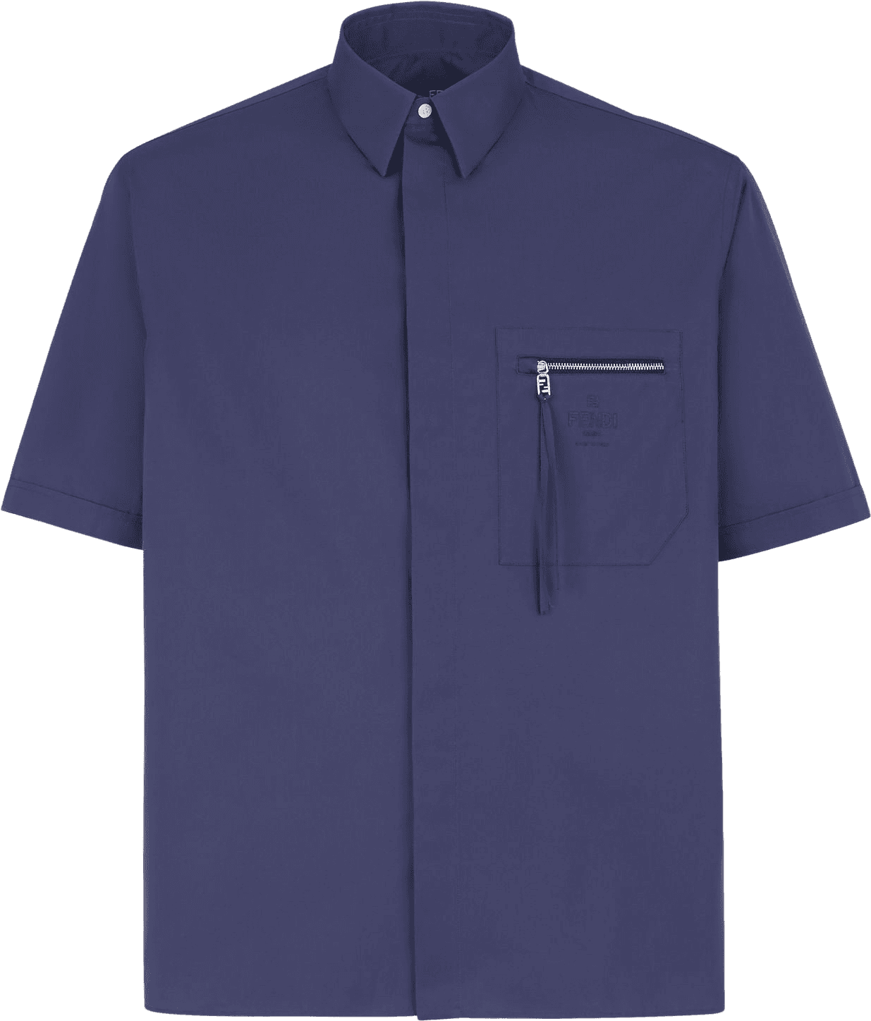 Fendi Chemise Manches Courtes Bleu Marine avec Poche Zippée
