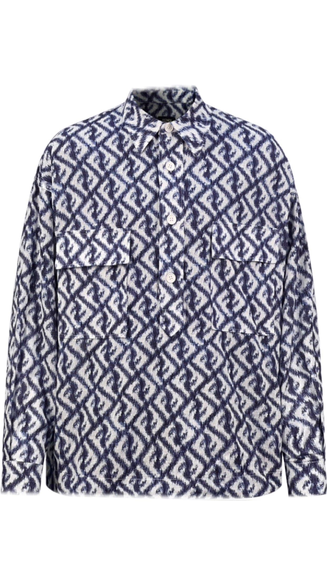 Chemise motif géométrique bleu marine et blanc