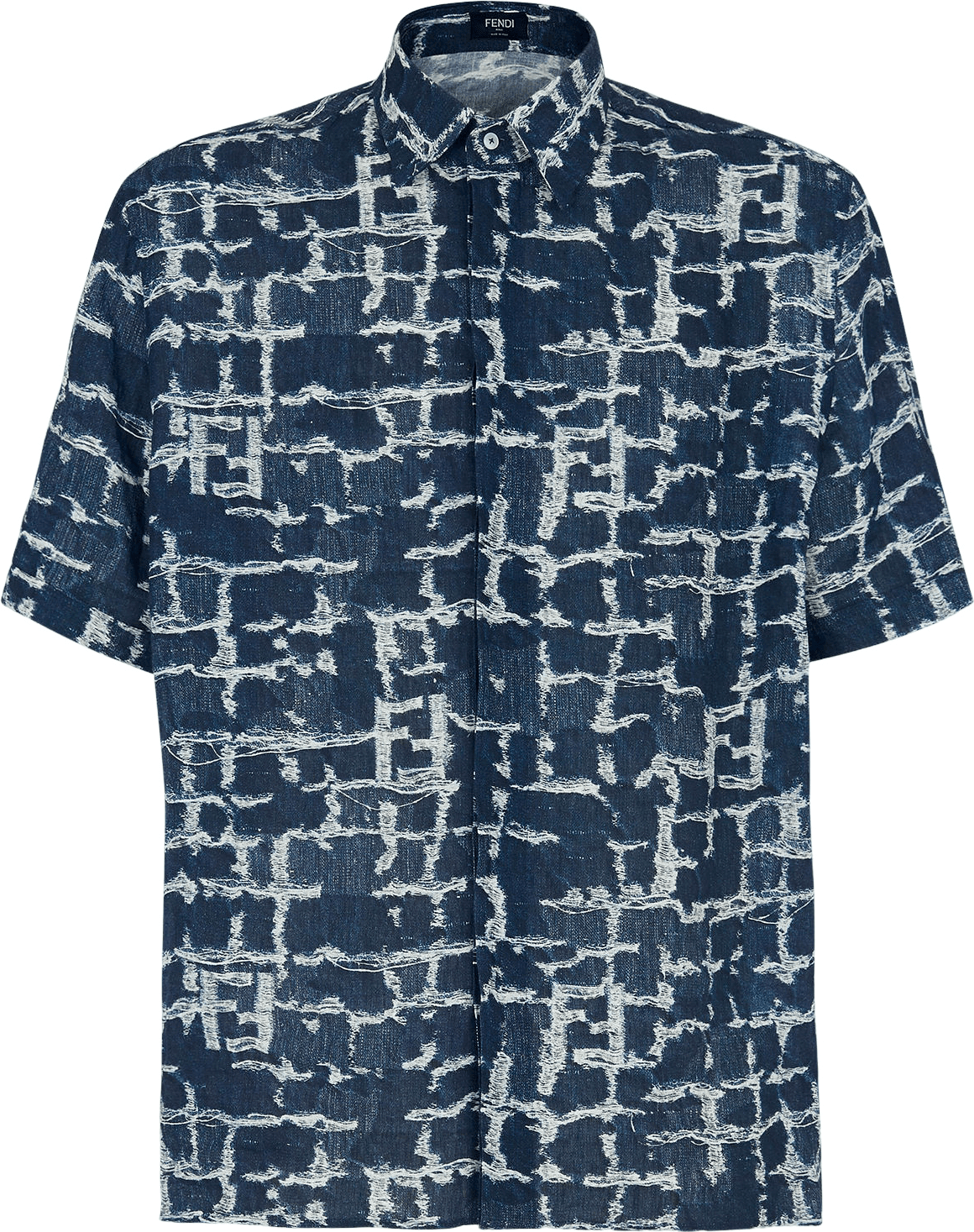 Fendi Chemise Zucca Imprimée Bleu Marine et Blanc