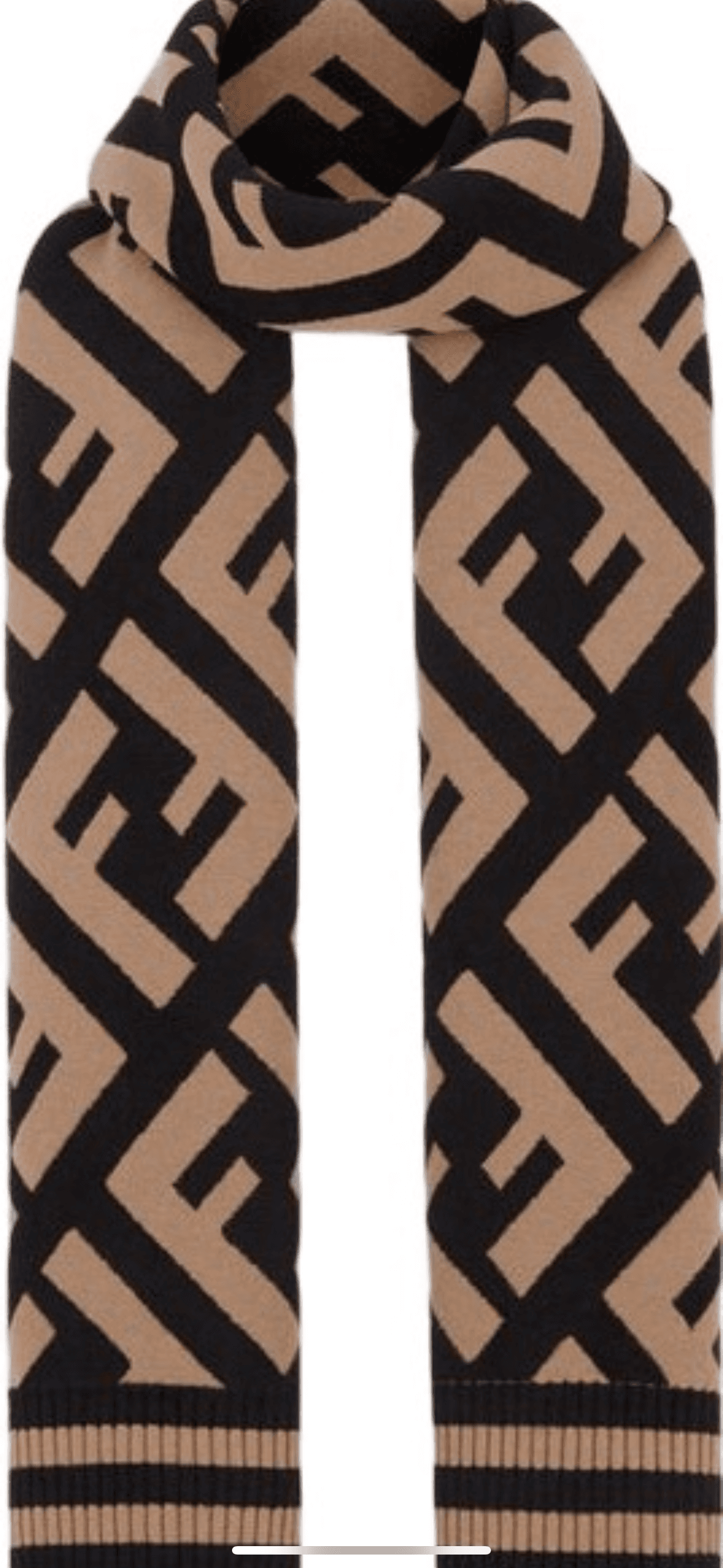 Fendi Écharpe Monogramme Cachemire Noir et Beige