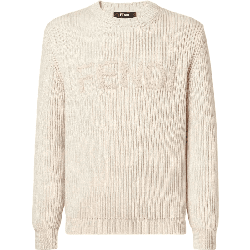Pull Fendi Ribbed Knit Logo Crème