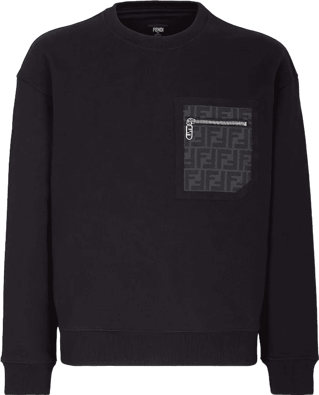 Fendi Sweatshirt Noir avec Poche Zippée Monogram FF