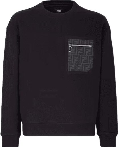 Fendi Sweatshirt Noir avec Poche Zucca