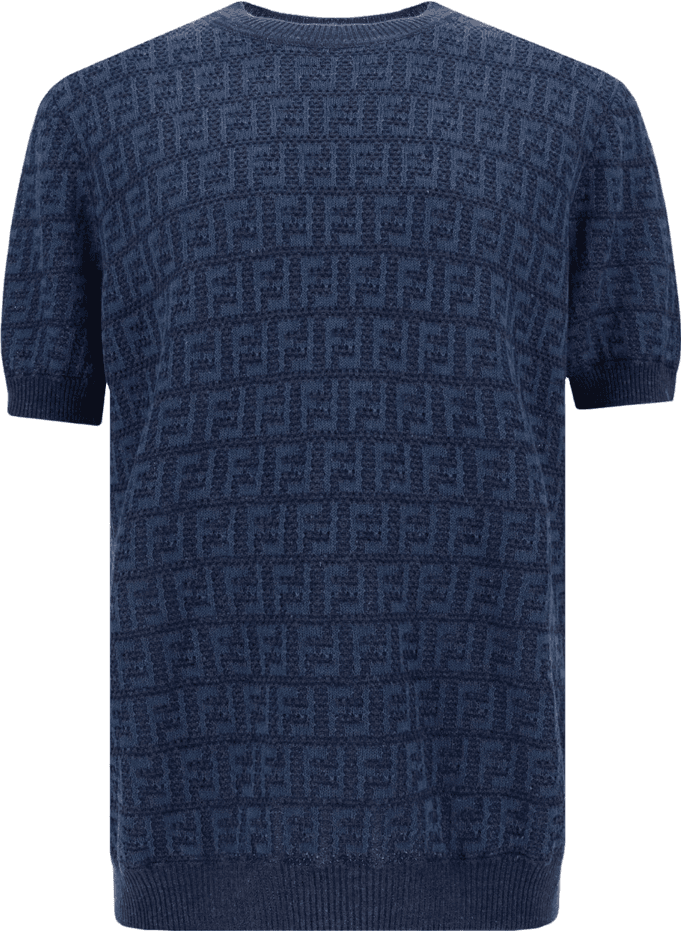 Pull Jacquard Motif Géométrique Bleu Marine - Manches Courtes