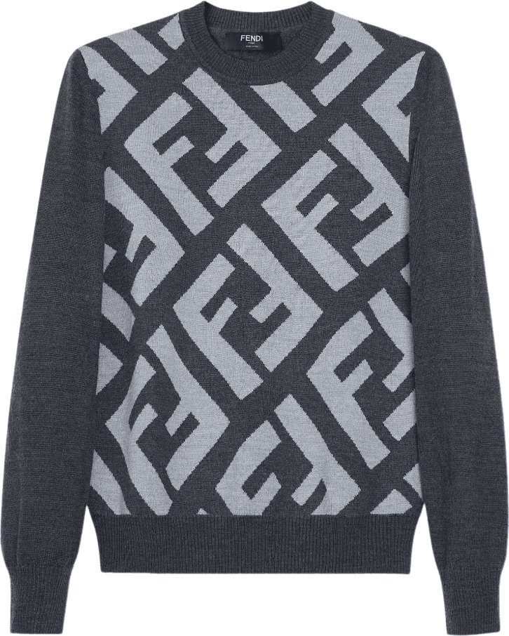 Pull Fendi Monogram FF Intarsia Gris et Noir