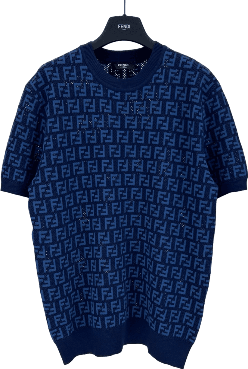 T-shirt Fendi Monogram FF Bleu avec Studs