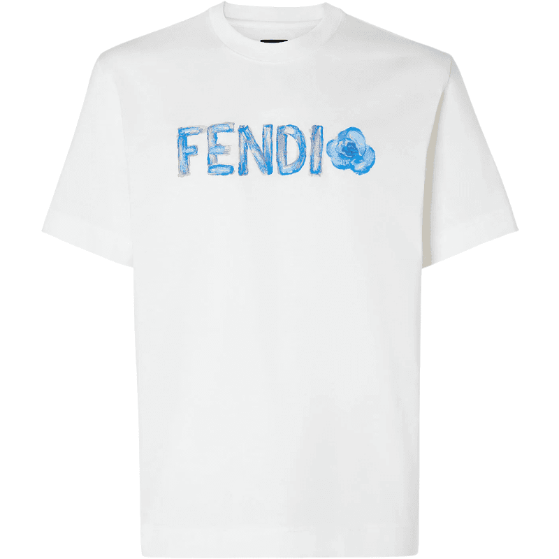 Fendi T-shirt Logo Bleu Ciel Oversized