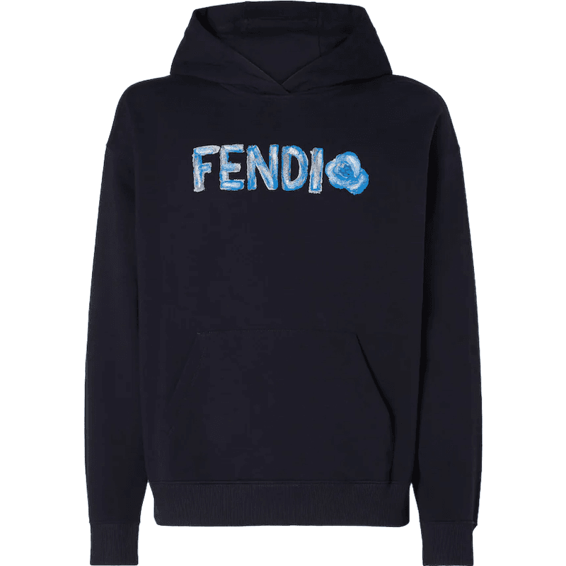 Fendi Hoodie Logo Bleu Ciel sur Noir