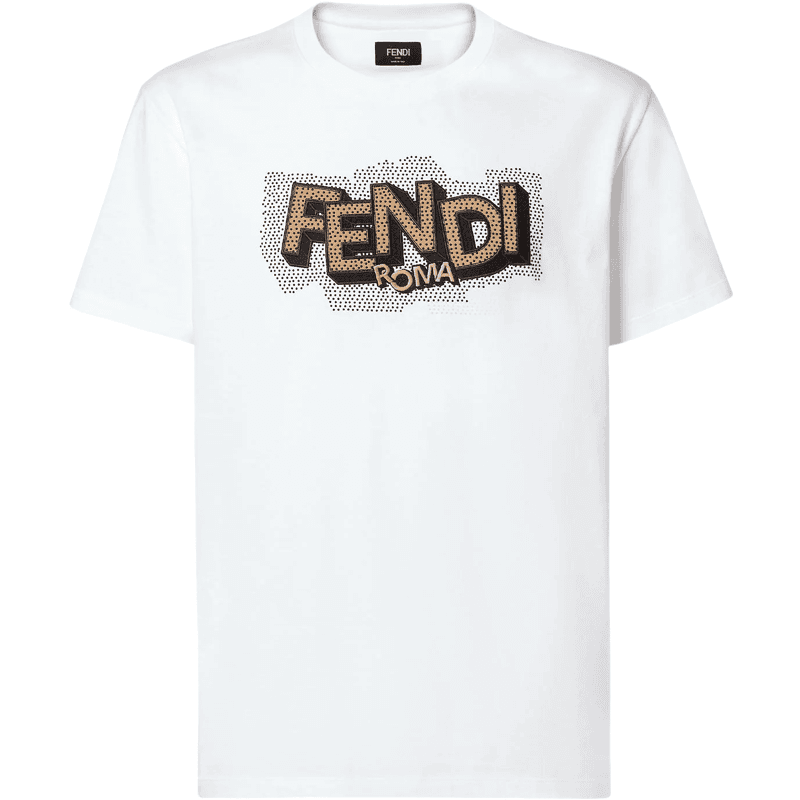 Fendi T-Shirt Blanc Logo Fendi Roma Imprimé