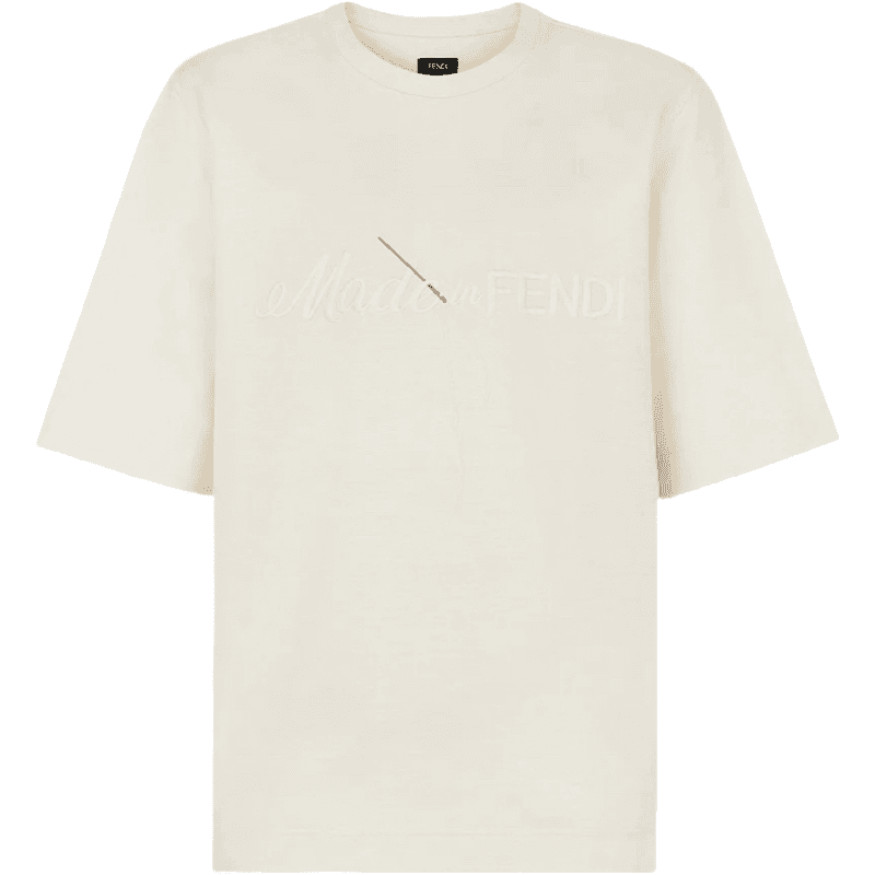 Fendi T-shirt en coton crème avec logo brodé