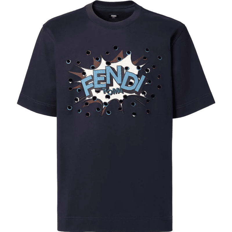 Fendi T-Shirt Mania Oversize Noir avec Détails Perforés
