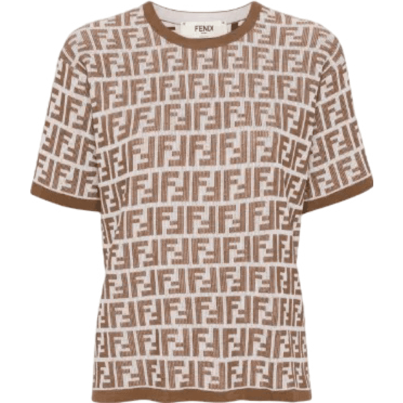 Fendi T-Shirt Monogram FF Beige et Marron