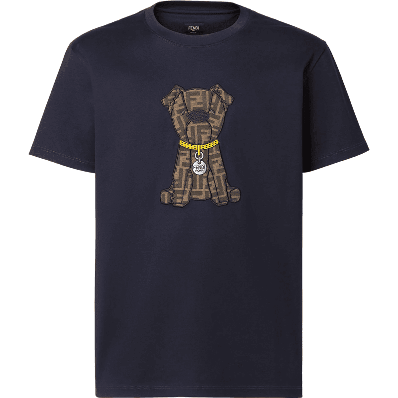 Fendi T-shirt Teddy Bear Logo Monogram Navy
