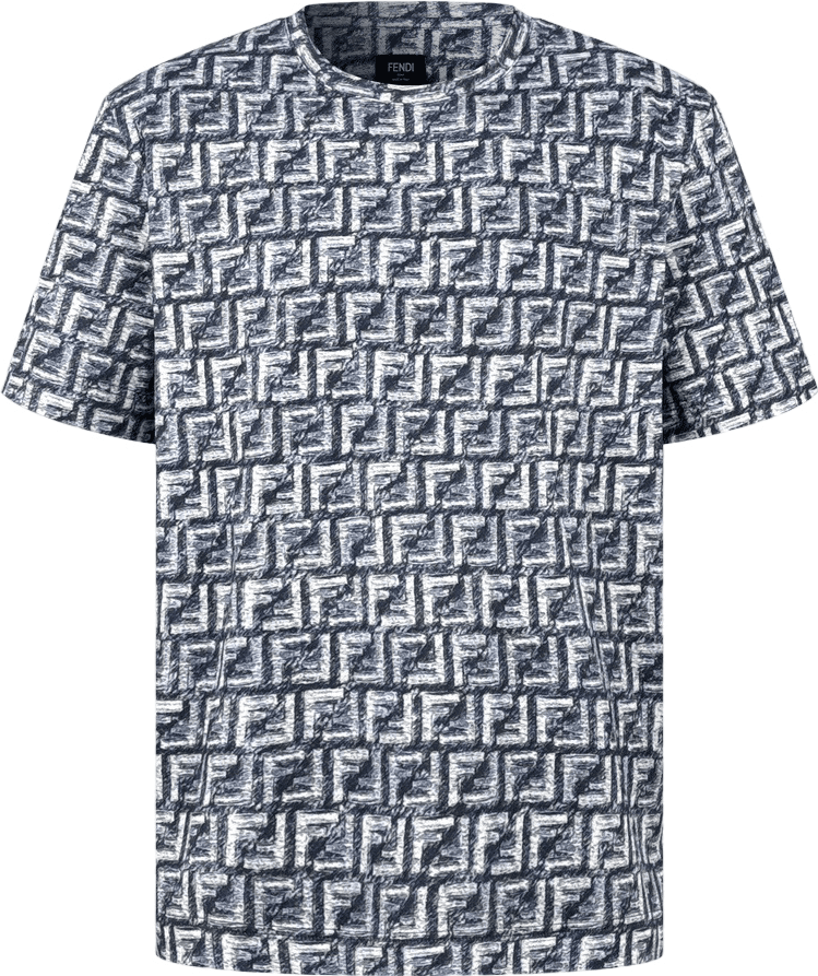 T-shirt Fendi Monogram FF Imprimé Bleu et Blanc