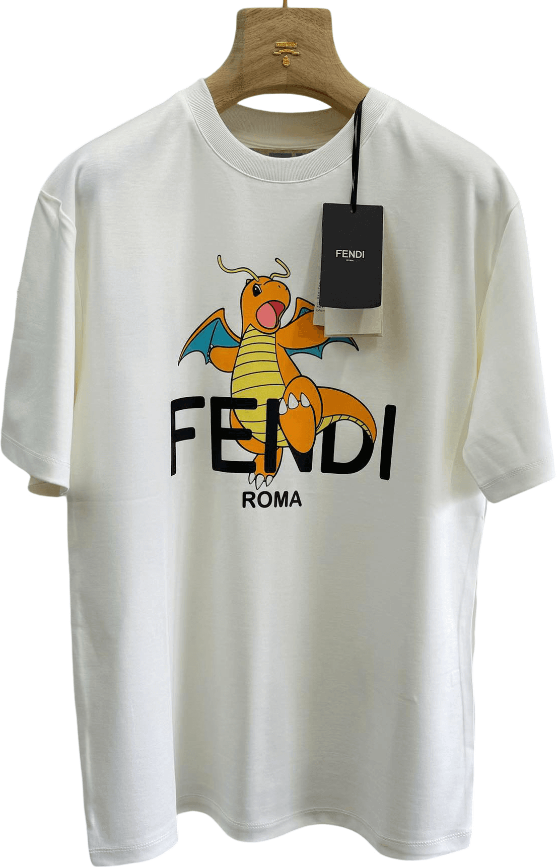 Fendi T-Shirt ROMA Imprimé Dragon Orange Blanc