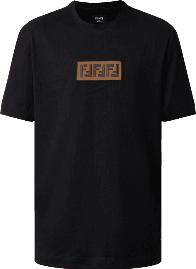 Fendi T-Shirt Noir Logo FF Monogramme Marron