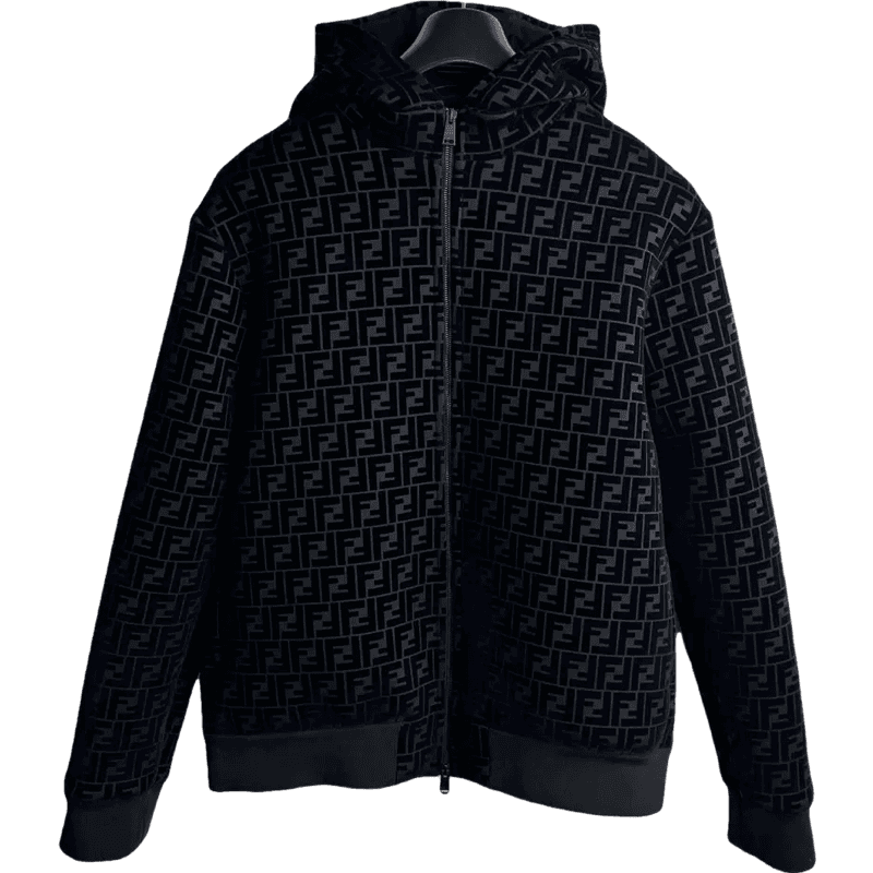 Fendi Zucca Pattern Hoodie Jacket Black