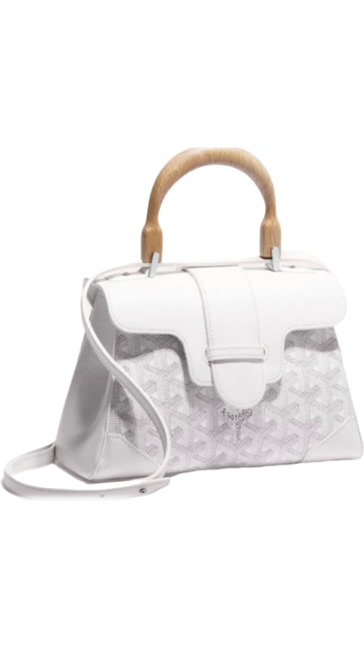 Sac à Main Luxe Blanc et Gris Motif Monogramme avec Poignées Bois