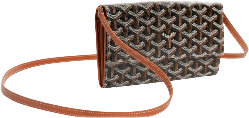 Sac à bandoulière en toile jacquard à motif géométrique avec finitions en cuir cognac