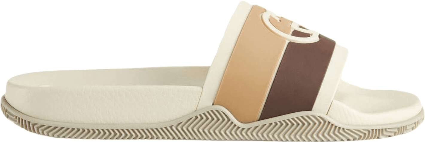 Sandales slides colorblock beige, camel et marron