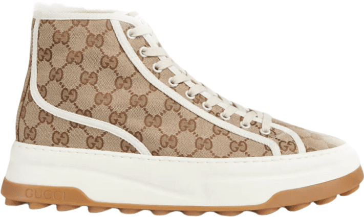 Gucci Baskets Montantes GG Canvas Beige et Blanc