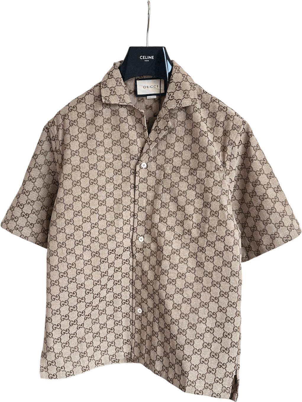 Chemise Gucci GG Monogram Beige à Manches Courtes