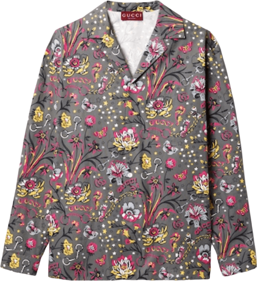 Gucci Chemise Florale Multicolore sur Fond Gris