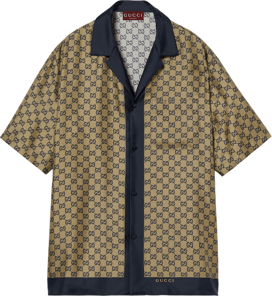 Gucci Chemise à Manches Courtes Monogram GG Beige et Noir