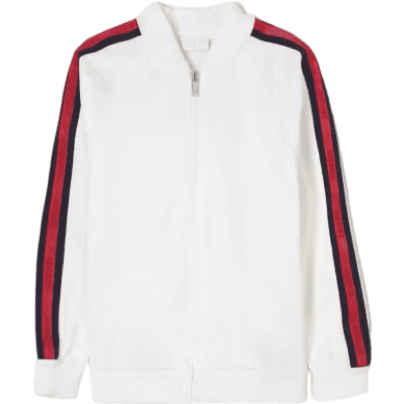 Sweatshirt de luxe blanc à bandes latérales rouges et noires