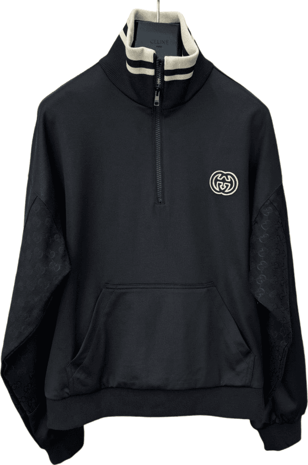Gucci Pull Demi-Zip Logo GG Noir et Crème