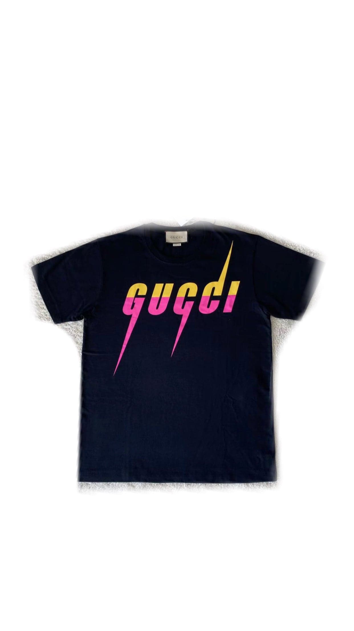 Gucci T-Shirt Logo Imprimé Noir avec Détails Lightning
