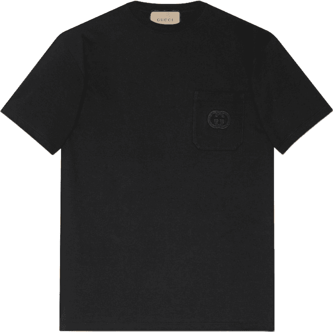 Gucci T-shirt Noir avec Poche Interlocking GG