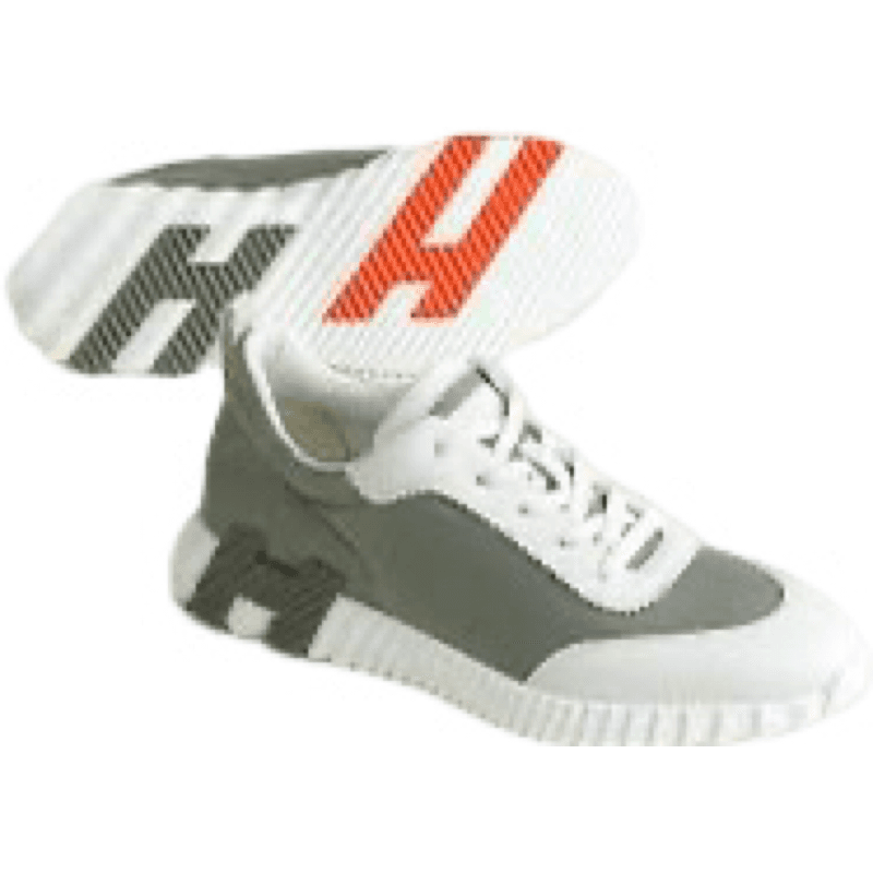 Hermès Sneaker Haute Grise et Blanche avec Détails Rouges