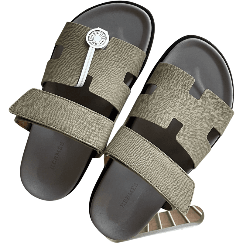 Hermès Chypre Sandales Cuir Toile Beige et Noir