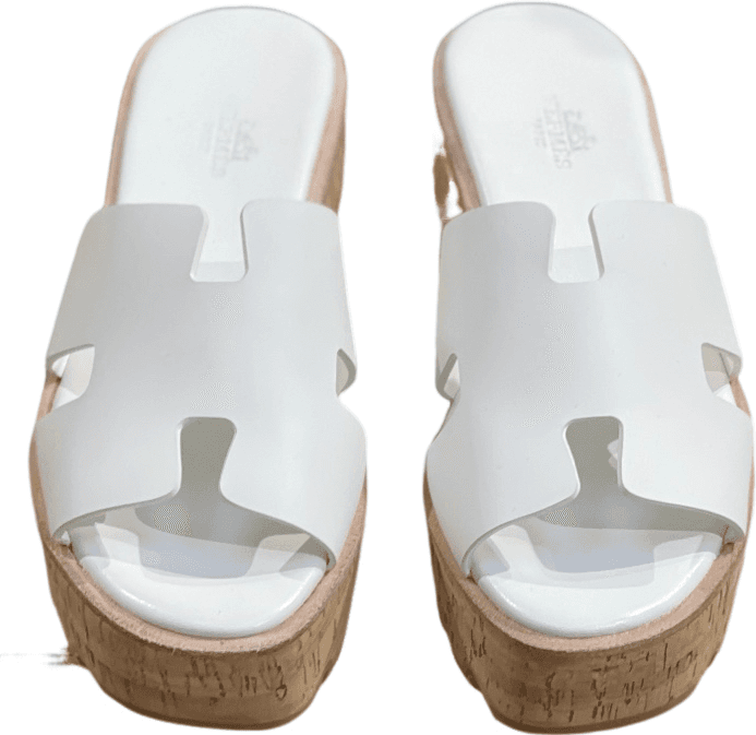 Sandales Plateforme Hermès Oran Blanc et Liège