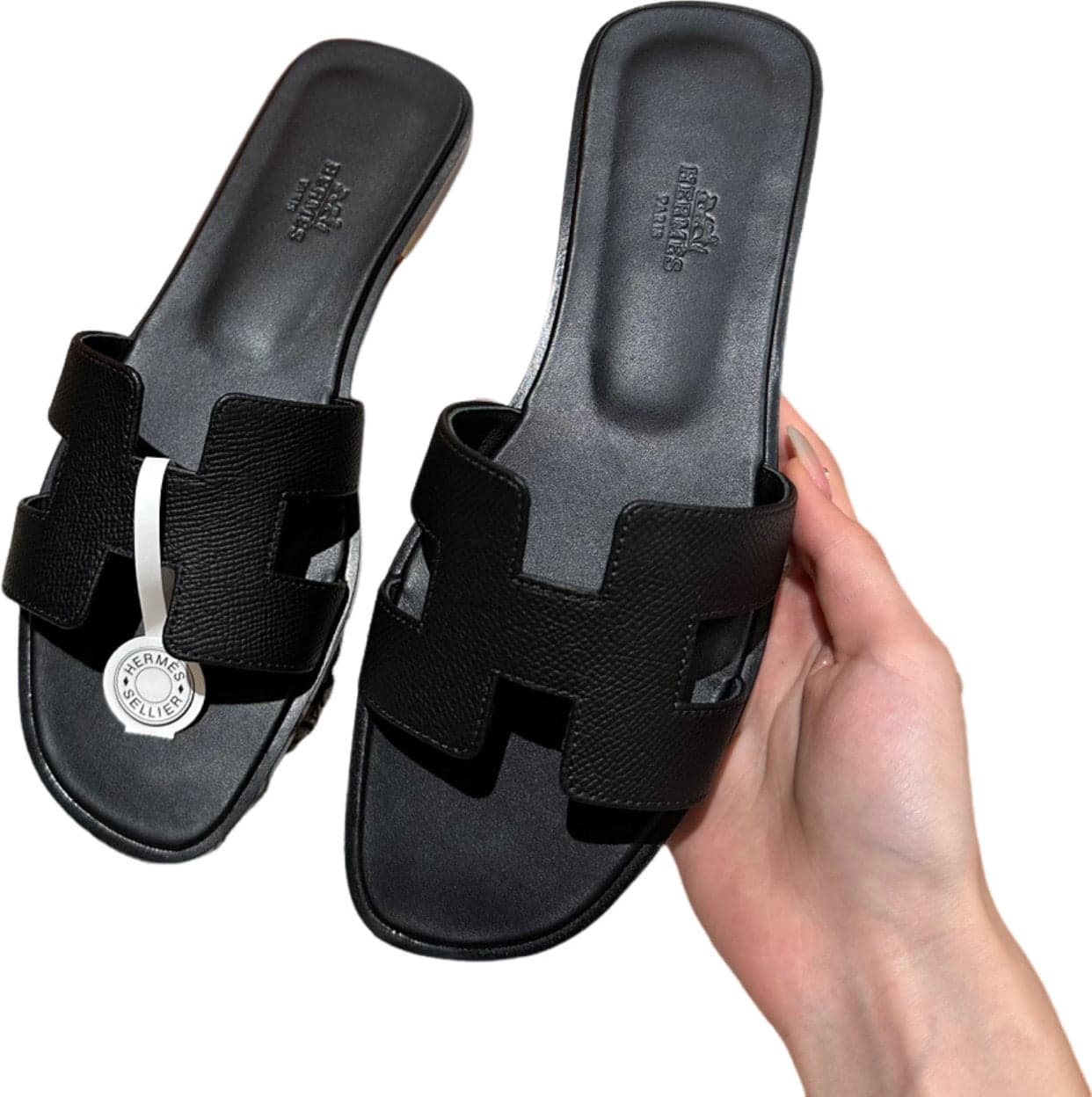 Hermès Oran Sandales Cuir Noir et Blanc