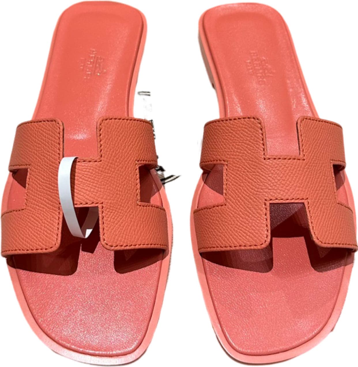 Hermès Oran Sandales Cuir Epsom Corail et Terracotta