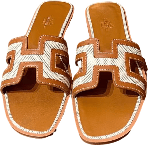 Hermès Oran Sandal Leather Cognac and White
