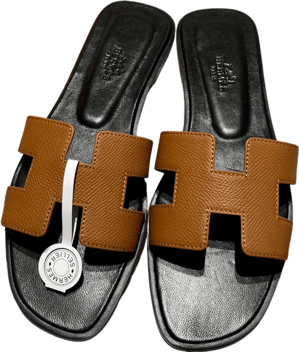 Hermès Oran Sandal Taurillon Leather Cognac and Black