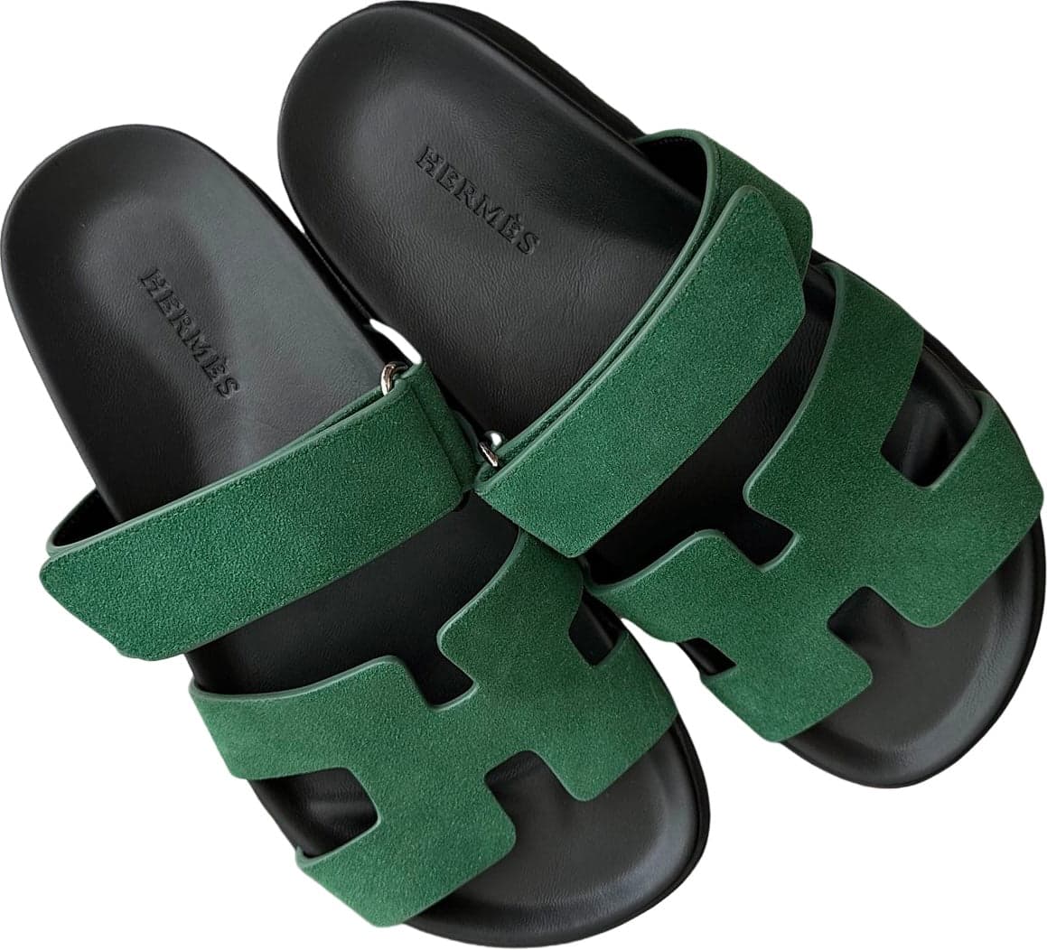 Hermès Oran Slide Suede Green and Black