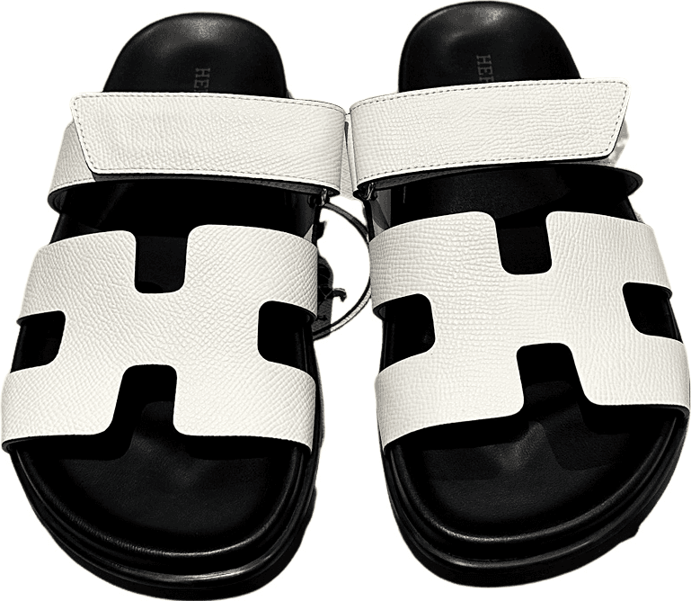 Sandales Hermès Oran Bicolore Cuir Blanc et Noir