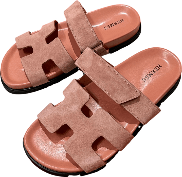 Hermès Chypre Sandales Suède Velcro Rose Poudré