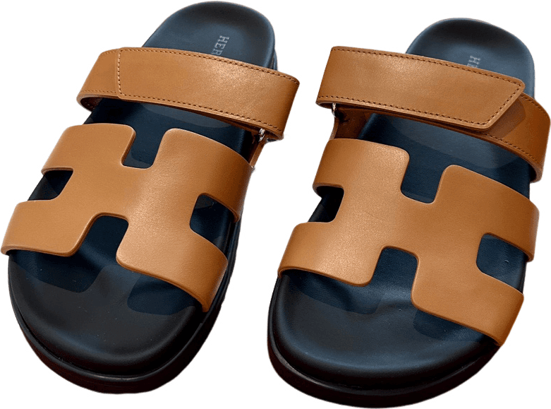 Sandales Hermès Chypre Cuir Naturel et Navy